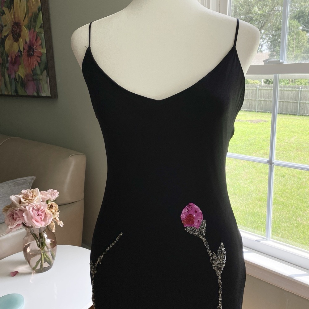 Vintage Betsey Johnson New York Rare 90s Fairy Silk Midi Slip Dress‎ Floral Sz 8 - Picture 3 of 16